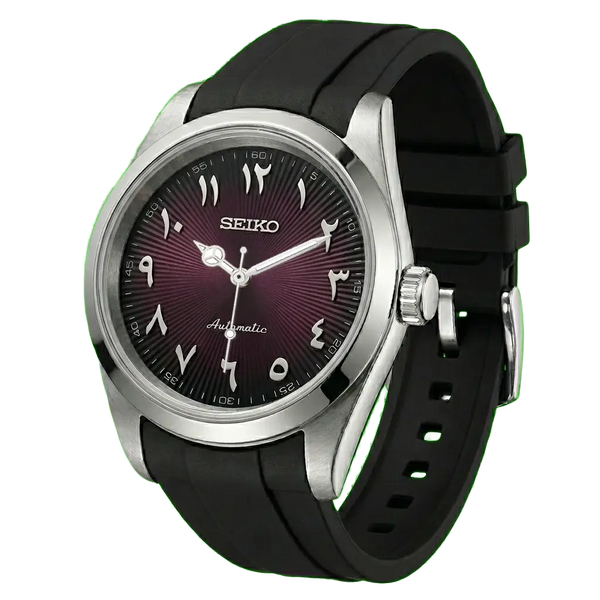Seiko mod Arabic Crimson Black détourée sur fond transparent, mouvement automatique NH35