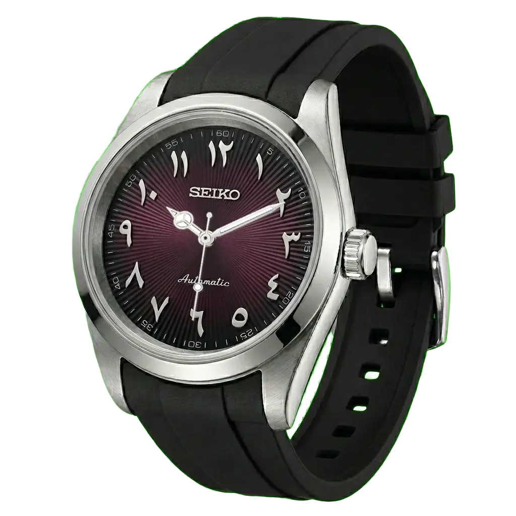 Seiko mod Arabic Crimson Black détourée sur fond transparent, mouvement automatique NH35